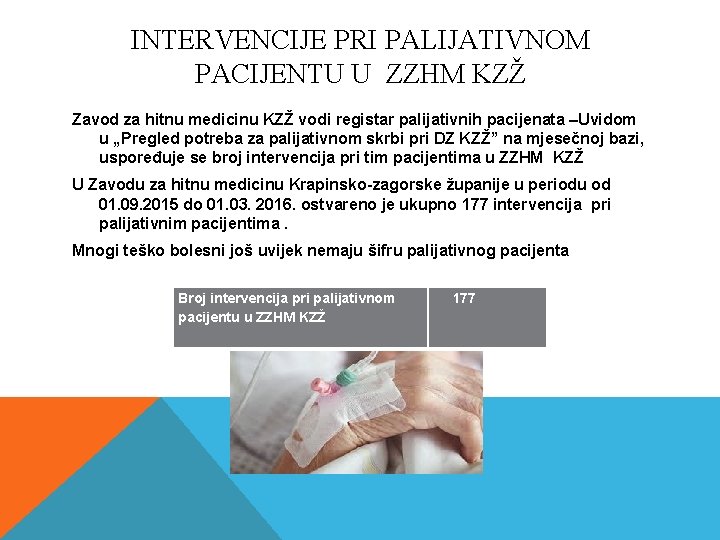 INTERVENCIJE PRI PALIJATIVNOM PACIJENTU U ZZHM KZŽ Zavod za hitnu medicinu KZŽ vodi registar