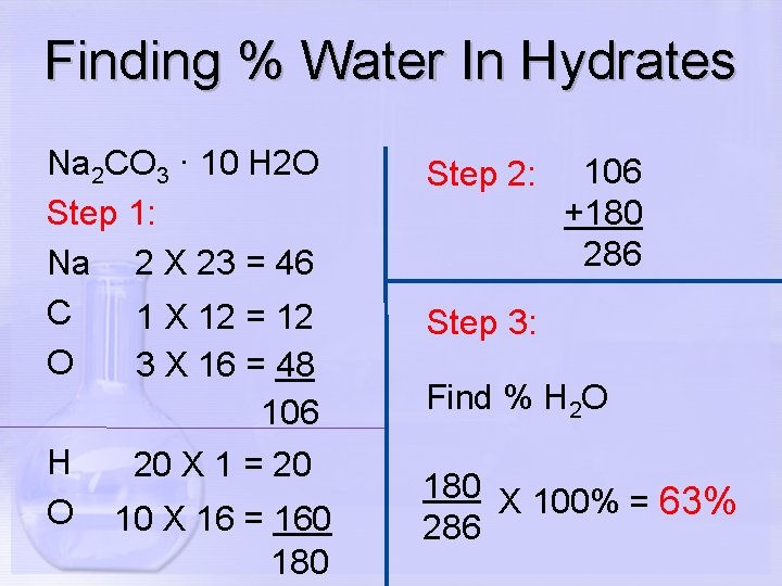 Finding % Water In Hydrates Na 2 CO 3 · 10 H 2 O