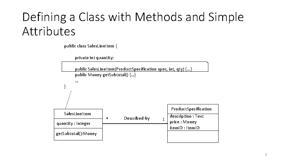 Defining a Class with Methods and Simple Attributes public class Sales. Line. Item {