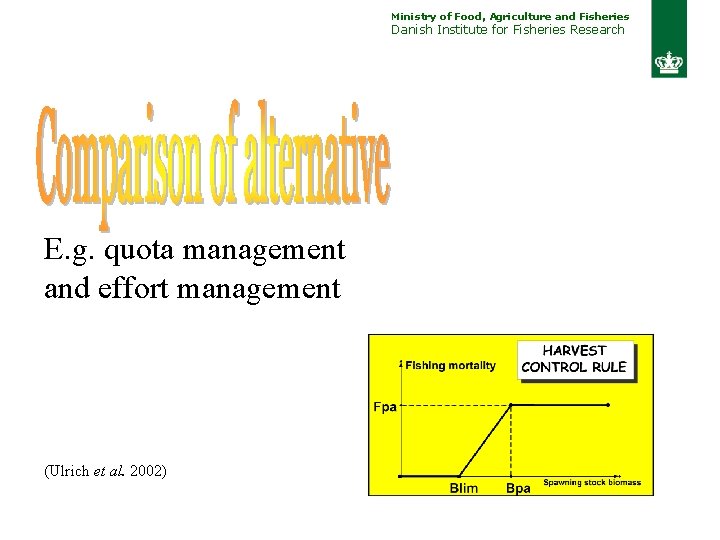 Ministry of Food, Agriculture and Fisheries Danish Institute for Fisheries Research E. g. quota