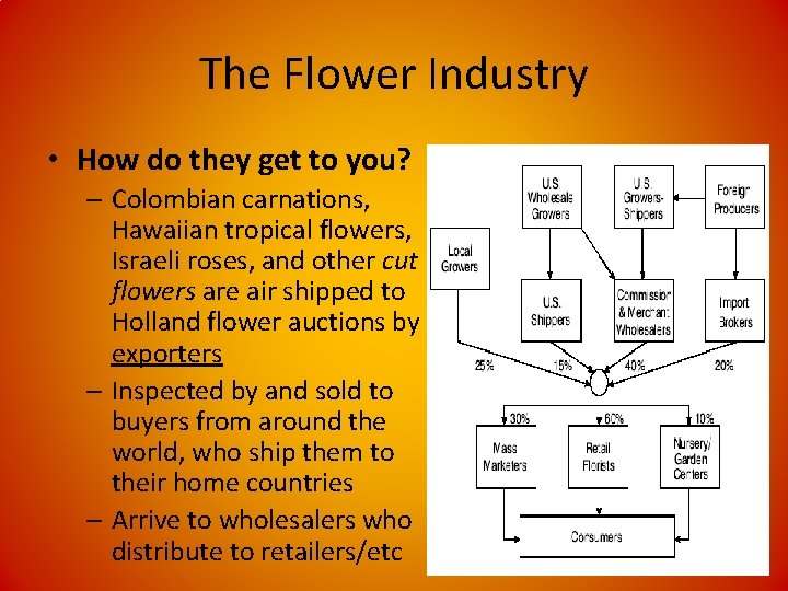 The Flower Industry • How do they get to you? – Colombian carnations, Hawaiian