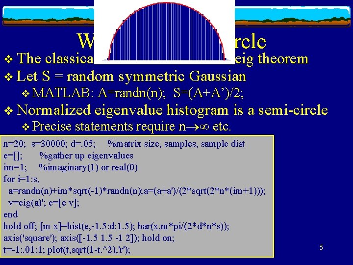 Wigner’s Semi-Circle v The classical & most famous rand eig v Let S =