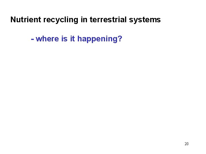 Nutrient recycling in terrestrial systems - where is it happening? 20 