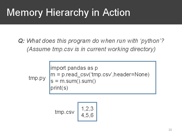 Memory Hierarchy in Action Q: What does this program do when run with ‘python’?