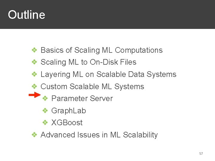 Outline ❖ Basics of Scaling ML Computations ❖ Scaling ML to On-Disk Files ❖