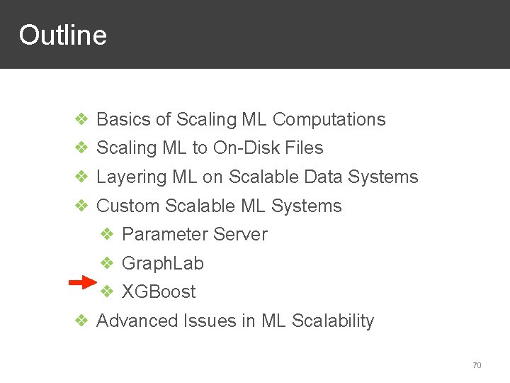 Outline ❖ Basics of Scaling ML Computations ❖ Scaling ML to On-Disk Files ❖