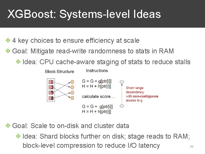 XGBoost: Systems-level Ideas ❖ 4 key choices to ensure efficiency at scale ❖ Goal: