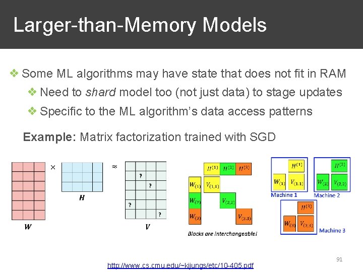 Larger-than-Memory Models ❖ Some ML algorithms may have state that does not fit in