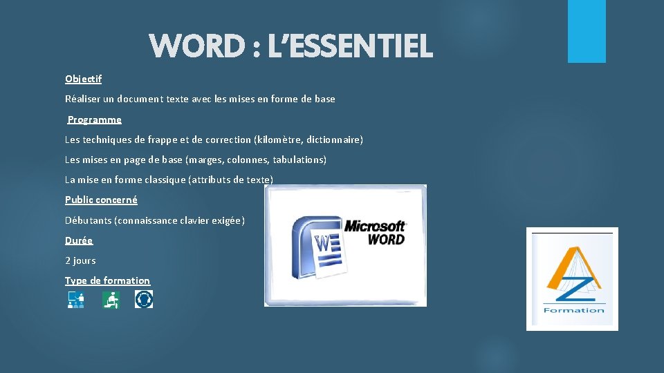 WORD : L’ESSENTIEL Objectif Réaliser un document texte avec les mises en forme de