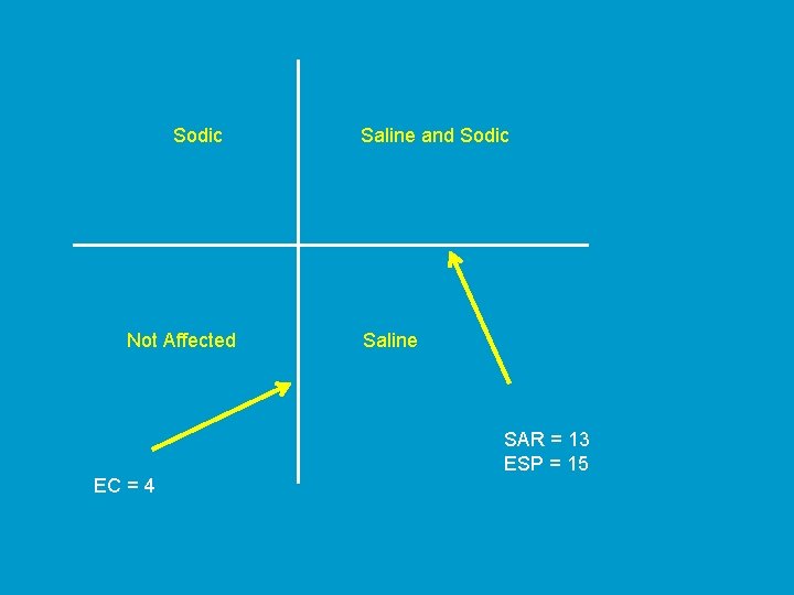 Sodic Not Affected Saline and Sodic Saline SAR = 13 ESP = 15 EC