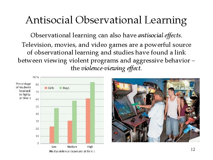 Antisocial Observational Learning Observational learning can also have antisocial effects. Television, movies, and video
