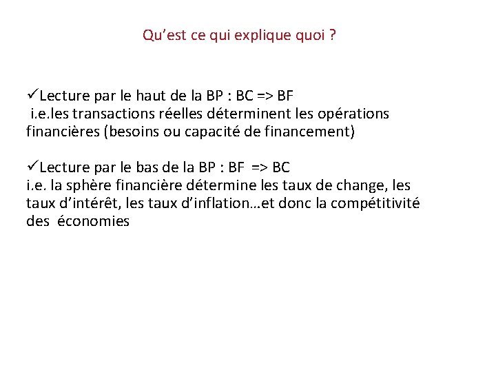 Qu’est ce qui explique quoi ? üLecture par le haut de la BP :