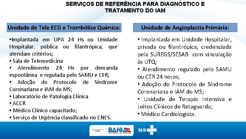 SERVIÇOS DE REFERÊNCIA PARA DIAGNÓSTICO E TRATAMENTO DO IAM Unidade de Tele ECG e