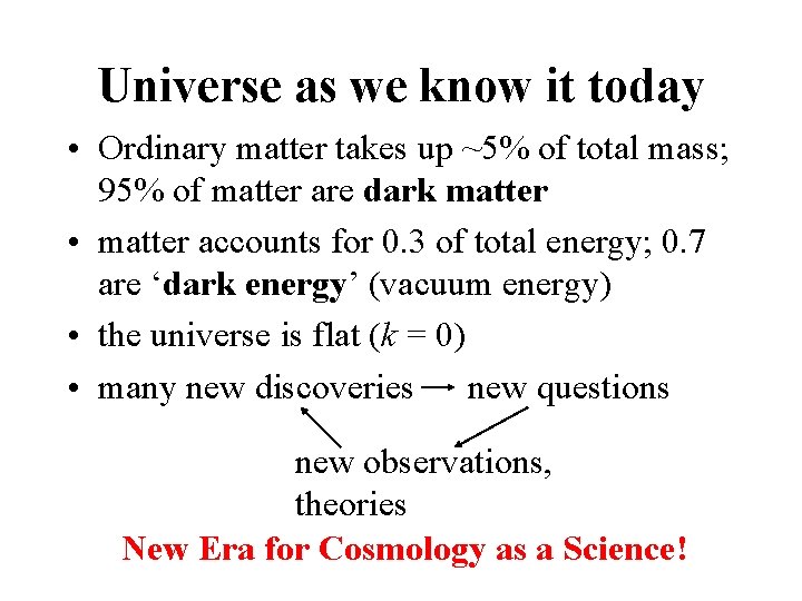 Universe as we know it today • Ordinary matter takes up ~5% of total