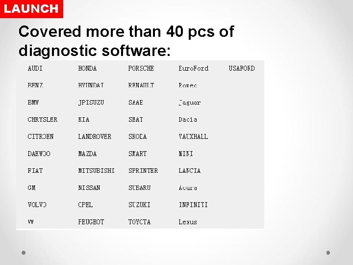 LAUNCH Covered more than 40 pcs of diagnostic software: 