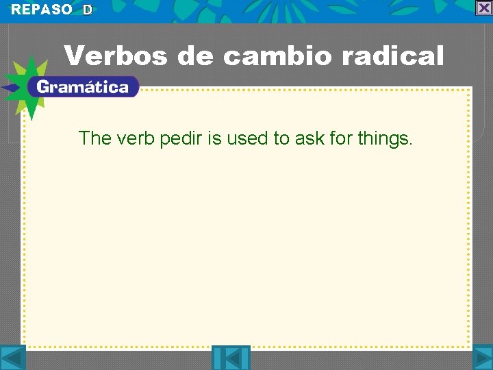 REPASO D Verbos de cambio radical The verb pedir is used to ask for