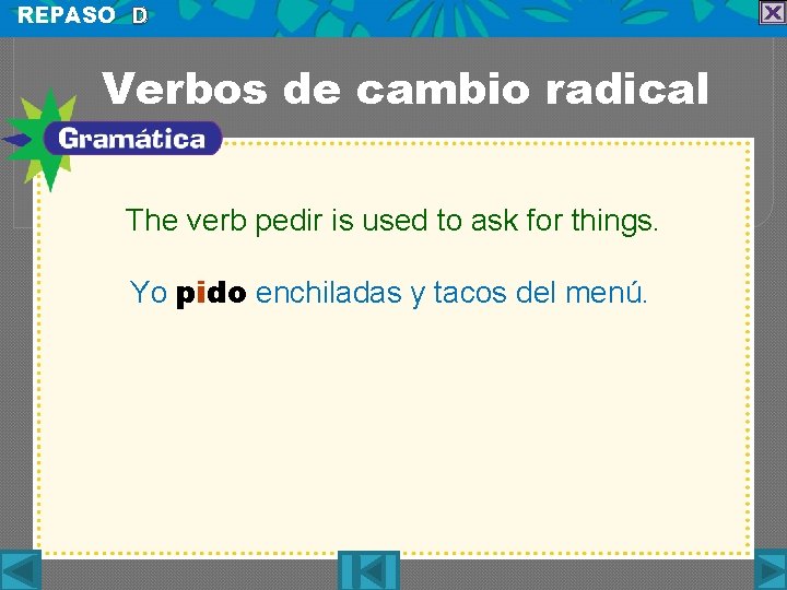 REPASO D Verbos de cambio radical The verb pedir is used to ask for