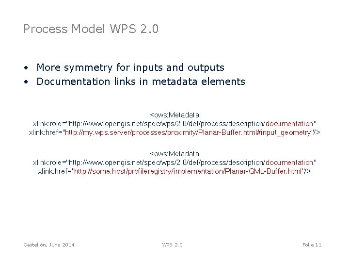 Process Model WPS 2. 0 • More symmetry for inputs and outputs • Documentation