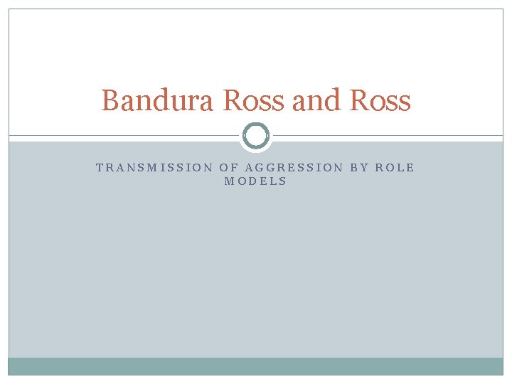 Bandura Ross and Ross TRANSMISSION OF AGGRESSION BY ROLE MODELS 