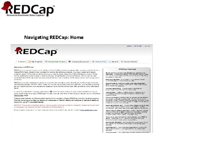 Navigating REDCap: Home 
