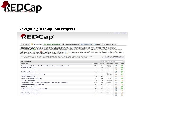 Navigating REDCap: My Projects 
