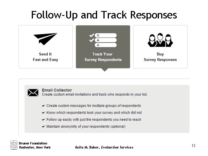 Follow-Up and Track Responses Bruner Foundation Rochester, New York Anita M. Baker, Evaluation Services