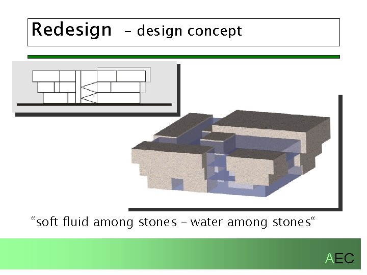 Redesign - design concept “soft fluid among stones – water among stones“ AEC 