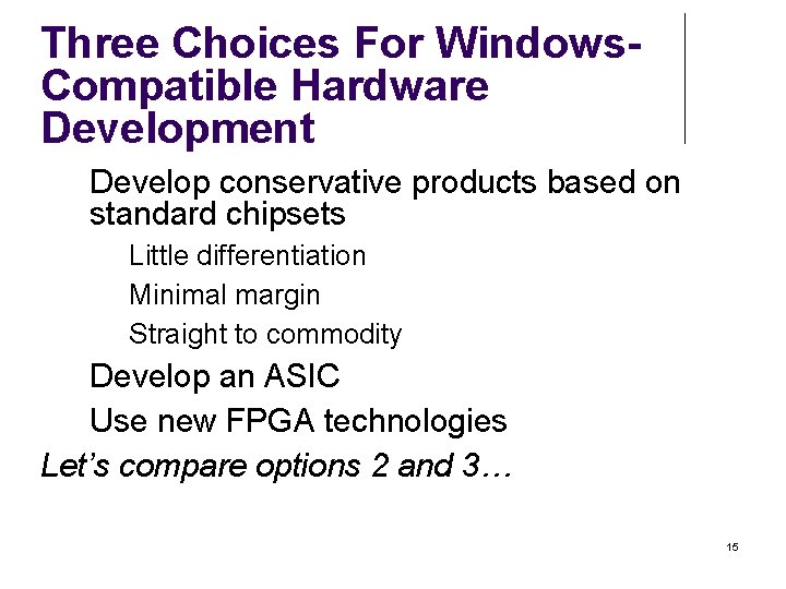 Three Choices For Windows. Compatible Hardware Development 1. Develop conservative products based on standard