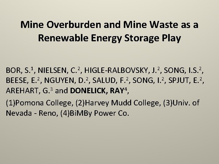 Mine Overburden and Mine Waste as a Renewable Energy Storage Play BOR, S. 1,