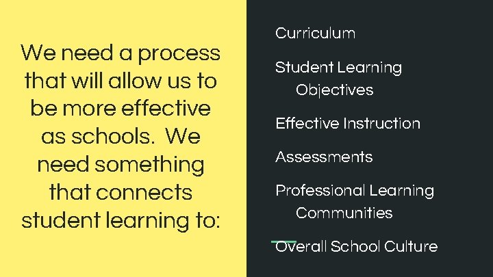 We need a process that will allow us to be more effective as schools.