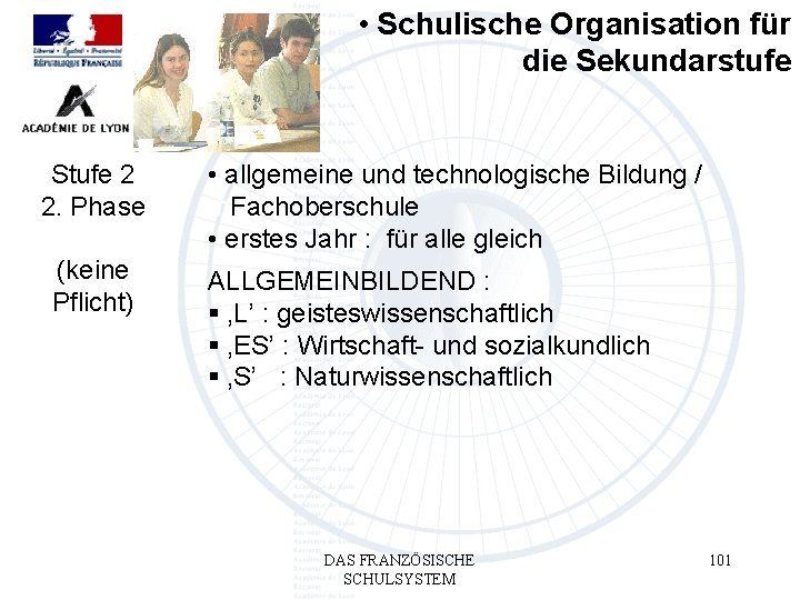 • Schulische Organisation für die Sekundarstufe Stufe 2 2. Phase (keine Pflicht) • • Schulische Organisation für die Sekundarstufe Stufe 2 2. Phase (keine Pflicht) •