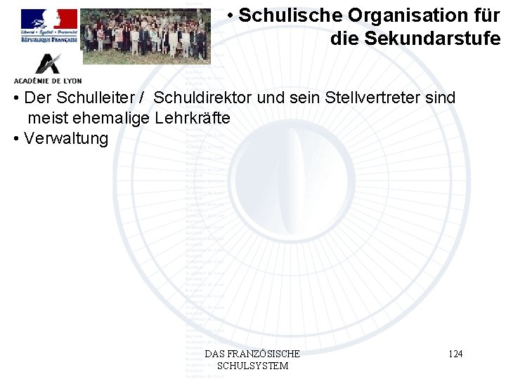  • Schulische Organisation für die Sekundarstufe • Der Schulleiter / Schuldirektor und sein