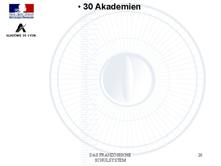  • 30 Akademien DAS FRANZÖSISCHE SCHULSYSTEM 26 