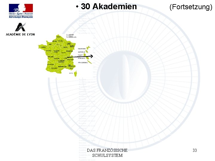  • 30 Akademien DAS FRANZÖSISCHE SCHULSYSTEM (Fortsetzung) 33 