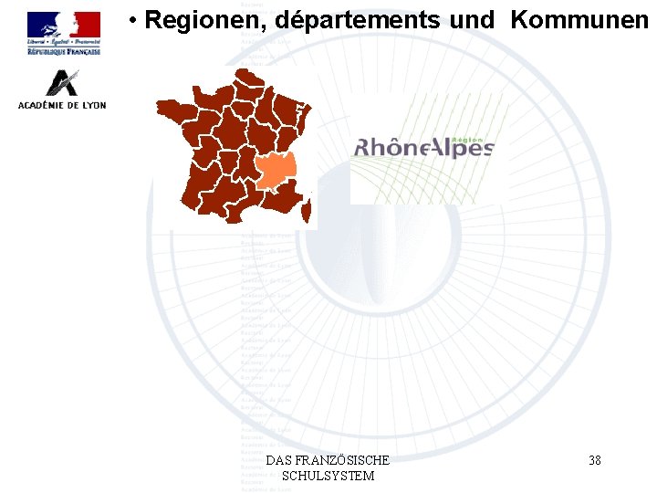  • Regionen, départements und Kommunen DAS FRANZÖSISCHE SCHULSYSTEM 38 