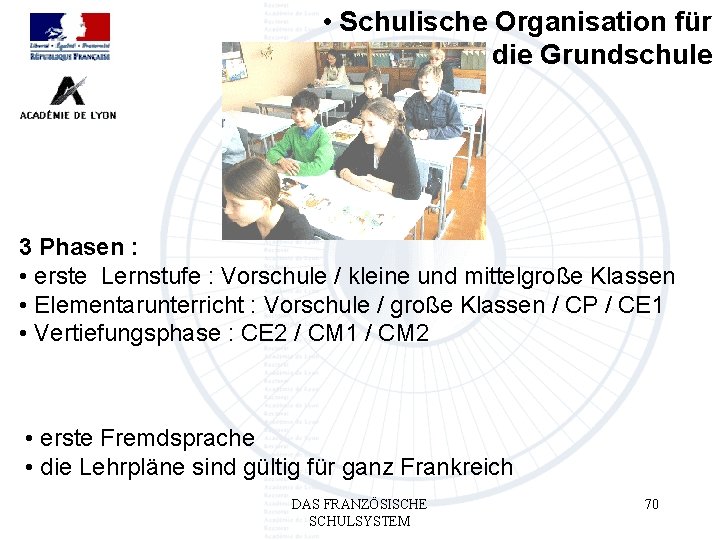 • Schulische Organisation für die Grundschule 3 Phasen : • erste Lernstufe : • Schulische Organisation für die Grundschule 3 Phasen : • erste Lernstufe :