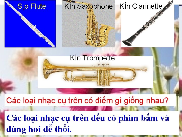 S¸o Flute KÌn Saxophone KÌn Clarinette KÌn Trompette Các loại nhạc cụ trên có