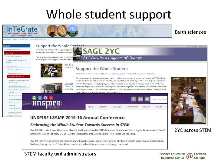 Whole student support Earth sciences 2 YC across STEM faculty and administrators 