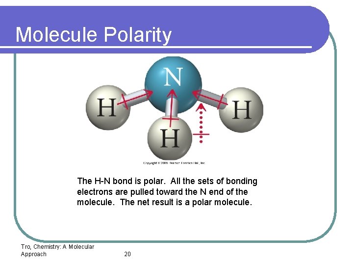 Molecule Polarity The H-N bond is polar. All the sets of bonding electrons are