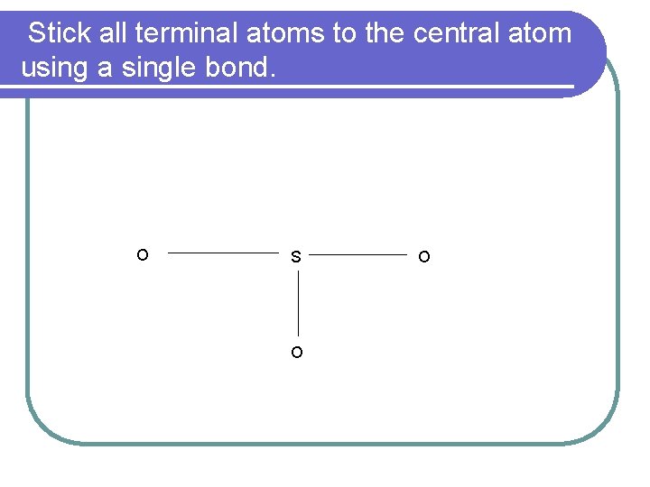 Stick all terminal atoms to the central atom using a single bond. O S