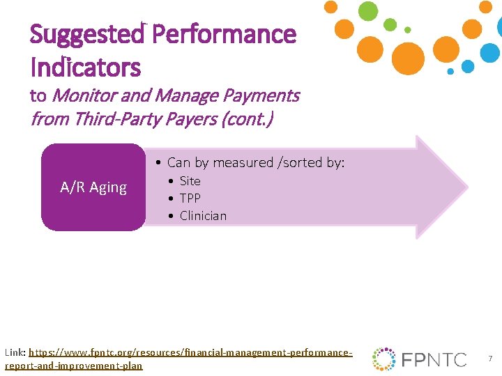 Suggested Performance Indicators to Monitor and Manage Payments from Third-Party Payers (cont. ) •