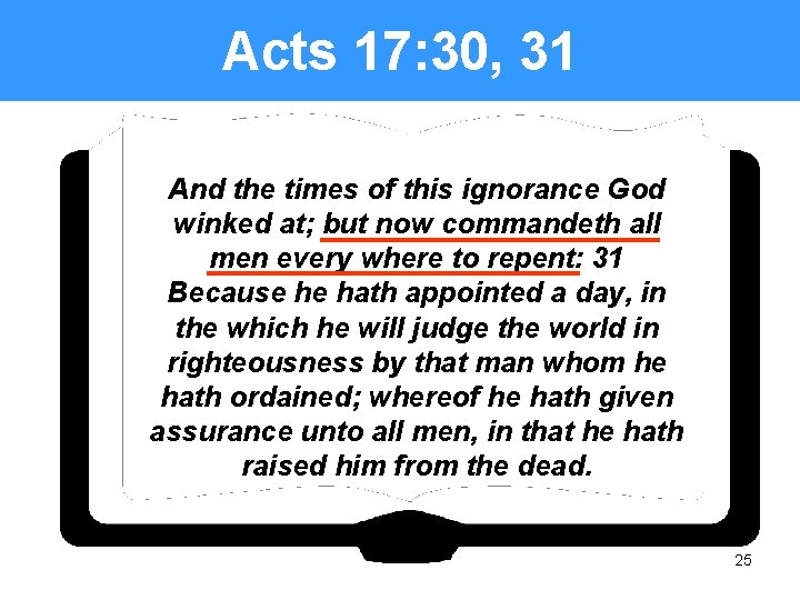 Acts 17: 30, 31 And the times of this ignorance God winked at; but