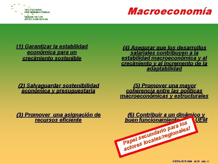 Macroeconomía (1) Garantizar la estabilidad económica para un crecimiento sostenible (4) Asegurar que los