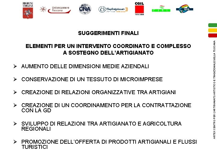 ELEMENTI PER UN INTERVENTO COORDINATO E COMPLESSO A SOSTEGNO DELL’ARTIGIANATO Ø AUMENTO DELLE DIMENSIONI