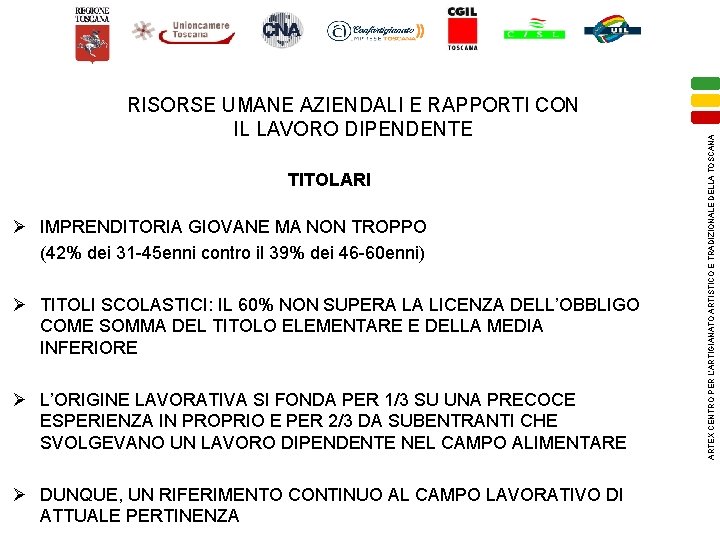 TITOLARI Ø IMPRENDITORIA GIOVANE MA NON TROPPO (42% dei 31 -45 enni contro il