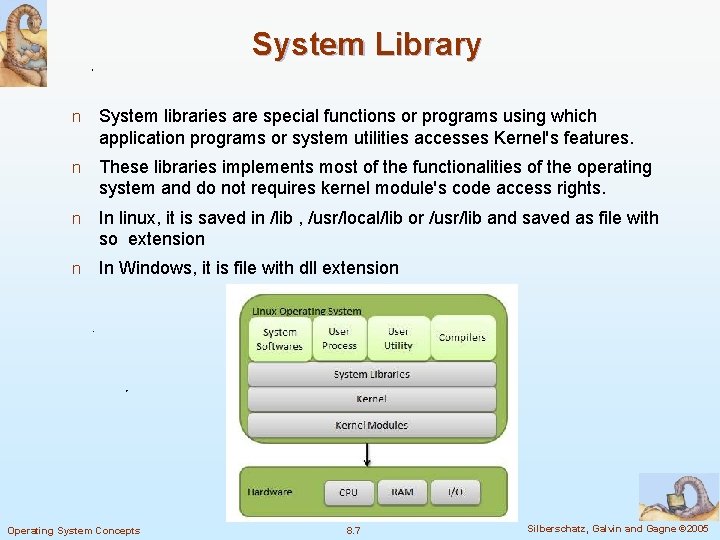 System Library n System libraries are special functions or programs using which application programs