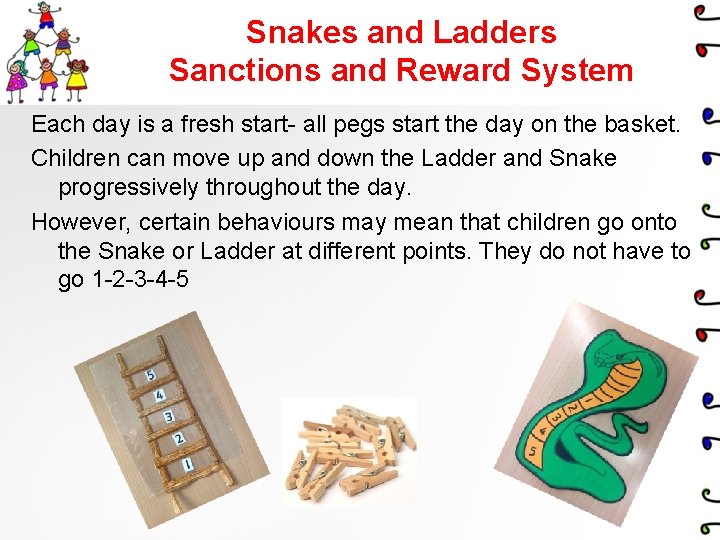 Snakes and Ladders Sanctions and Reward System Each day is a fresh start- all