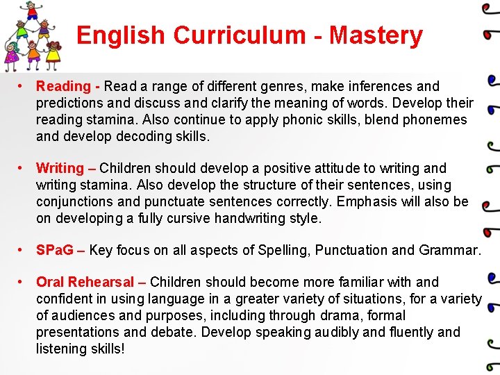 English Curriculum - Mastery • Reading - Read a range of different genres, make