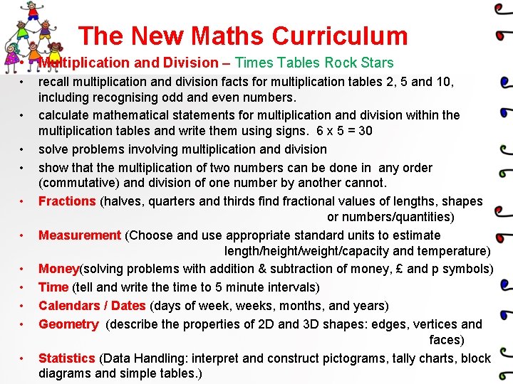 The New Maths Curriculum • Multiplication and Division – Times Tables Rock Stars •