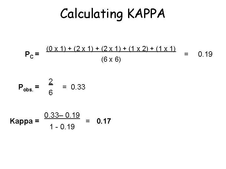 Calculating KAPPA PC = Pobs. = Kappa = (0 x 1) + (2 x